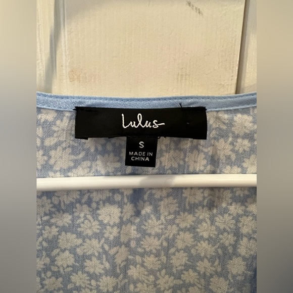 Cheery Cutie Light Blue Floral Print Tie-Front Tiered Mini Dress - Picture 6 of 6